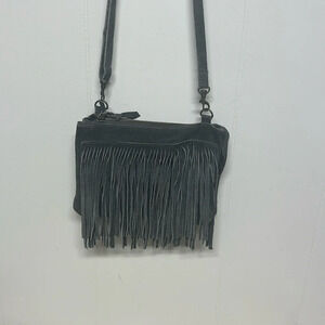 Grey Leather Fringe Crossbody Bag